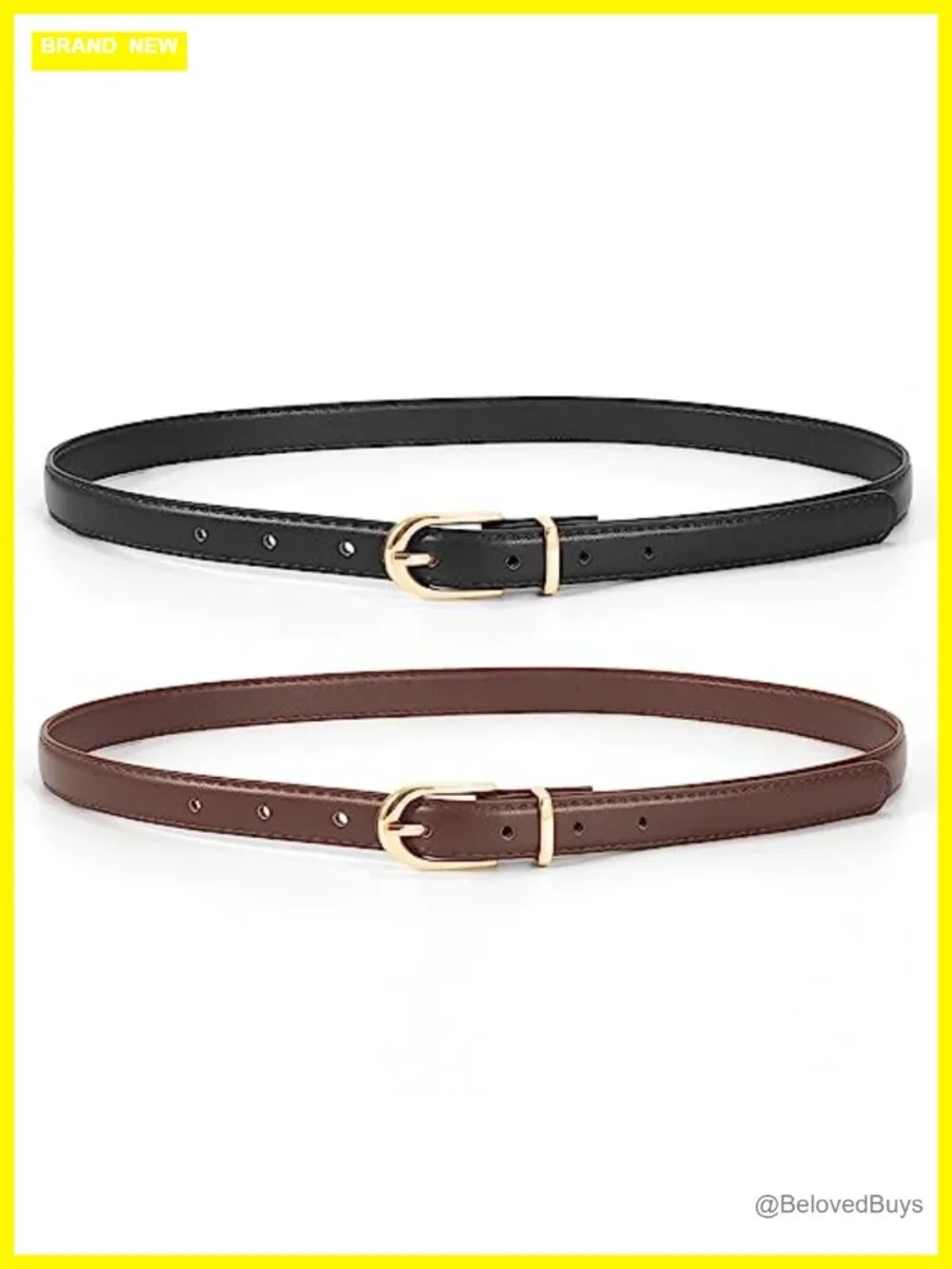 Women's Skinny Faux Leather Belt 2 Pack with Gold/Silver Buckle